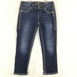 Silver Jeans Womens Aiko Capri Denim Blue Whiskering Stone Wash Low‎ Rise 27